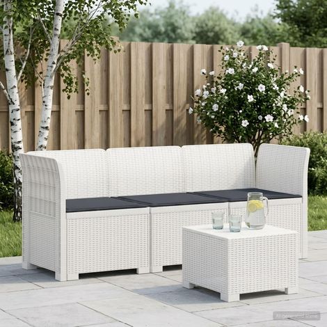 Canapé de jardin modulable 3 places en PP aspect rotin avec coussins Blanc et Gris clair - PANGIVO (1/5)