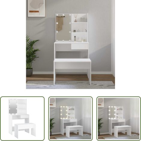 Coiffeuse LED - Ensemble de coiffeuse avec LED Blanc Bois d'ingénierie (1/5)