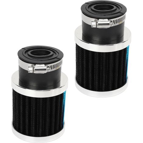 Lot de 2 filtres à air pour moto, fixation par collier, haut débit, conique rond, protection moteur, compatible avec les gicleurs de carburateur de 28 à 48 mm, argent et noir. (1/5)