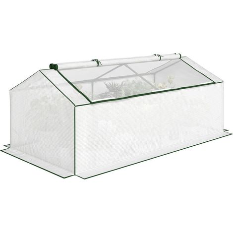 Plantes et tomates Serre de jardin extérieur petits espaces bâche PE armé fenêtre acier 180x90x70cm blanc (1/5)
