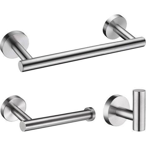 Set di accessori da bagno in 3 pezzi in nichel spazzolato: portasciugamani, portarotolo, gancio per accappatoio (1/5)