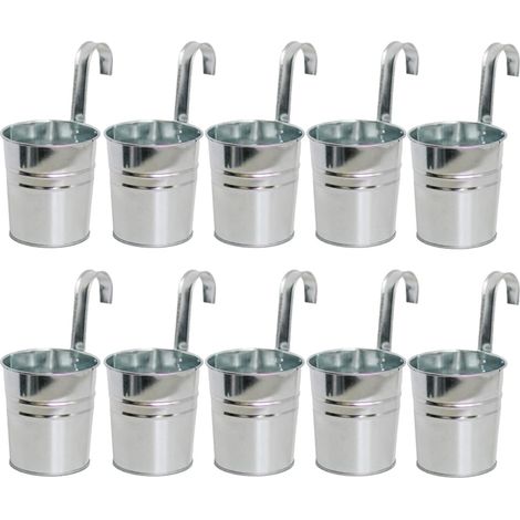 10Pcs Pots De Fleurs Suspendus En Métal, 10cm Pots De Fleurs Seau à Fleurs Suspendu Avec Crochet Amovible Pour Balcon Clôture Jardin Décor à La Maison (Argent) (1/5)