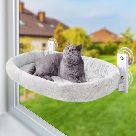 Hamac Chat Fenetre Perchoir Lit Fenêtre Panier Suspendu Etagere pour Grande Chats Pliable Transat Facile à Monter avec Ventouse Puissante Tapis Réversible 52 30cm Jusqu'à 15kg (Gris） (1/5)
