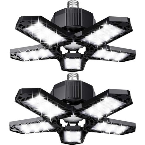 RHG Lot de LED de garage - 120 W - 12000 lm - Lampe d'atelier - Plafonniers déformables - Panneaux E26/E27 -2 lampes