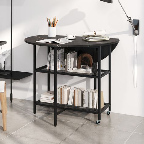 Table Pliante Mobile pour 2 à 4 Personnes Table Pliante Ronde avec 2 Compartiments de Rangement et Roulettes Verrouillables Noir (1/3)