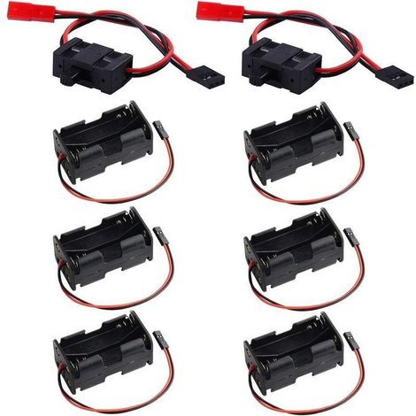 Support batterie 4 piles AA 6 V avec connecteur JST 2 broches + 2 interrupteurs récepteur RC Futaba – Lot de 6 pièces
