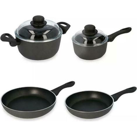 BALLARINI Set 2 Padelle, 2 Casseruole, 2 Coperchi Nero