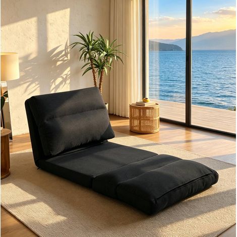 Fauteuil de sol modulable 70x72x56 cm en tissu noir, gain de place pour salon FloraGrace (1/5)