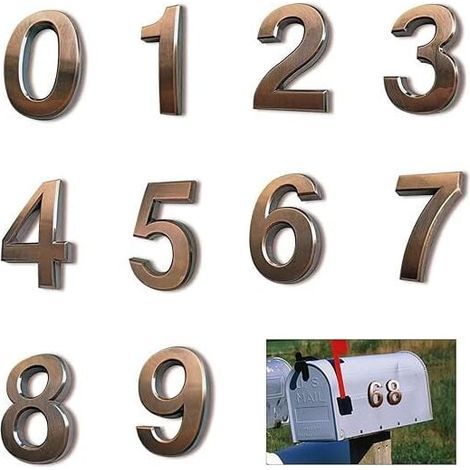 10 placas autoadhesivas para números de casa, buzones, puertas (del 0 al 9). Placas para puertas de casas, apartamentos y hoteles. (1/4)