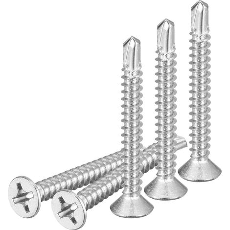 25Pcs Vis Autoforeuses ST5.5x45mm Tête Plate Vis Pour Tôle Argent (1/5)