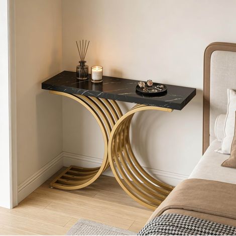 Konsolentisch in Marmoroptik Schwarz mit goldenem Metallgestell 100 cm (1/5)