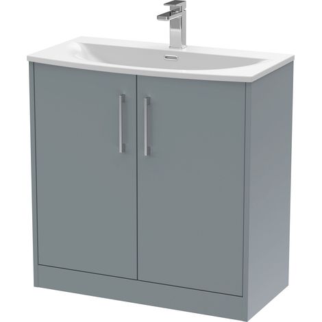 Winshill Contemporary 2 Door Floor Standing Vanity Unit with Curved Basin, Grey, 800mm (1/4)