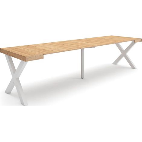 Table Console Extensible Console Meuble 300 pour 14 Personnes Pieds Bois Massif Style Moderne Chêne (1/5)