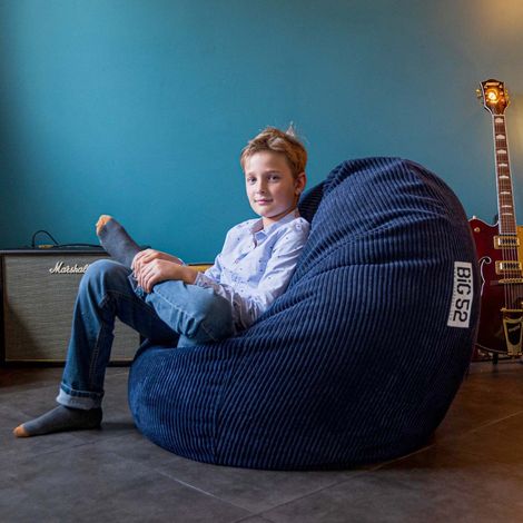 Pouf Poire Déhoussable avec Billes, Velours Côtelé Bleu Marine, Intérieur pour Salon, Chambre - BiG52 (1/5)
