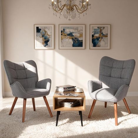 Fauteuil d’appoint haut dossier gris foncé cadre solide, coussin moelleux confortable capacité 150 kg pour salon intérieur (1/5)