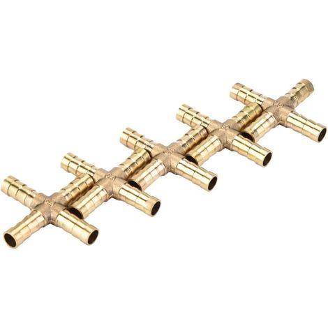 5pcs Laiton 4 Voies Tuyau Raccord en Croix Joint de Raccord en Cuivre Adaptateur à Barbelé Air Eau Gaz Carburant 6/8/10/12mm(8mm) (1/5)
