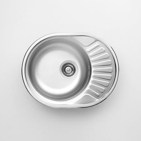 Lavello cucina tondo a incasso in acciaio inox con 1 vasca e gocciolatoio 58x44.5 cm finitura inox - Siwi