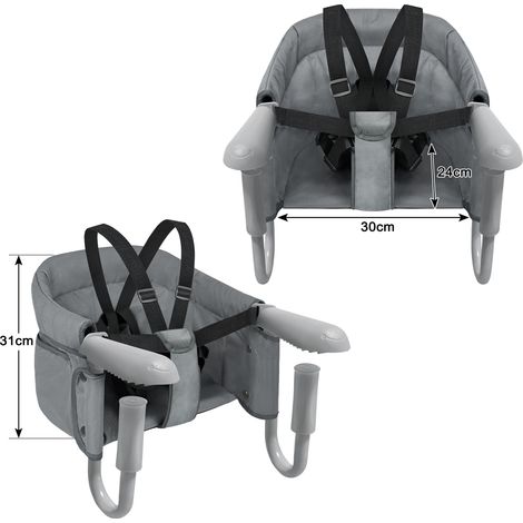 HENGMEI rehausseur chaise enfant chaise bebe Pliable pour Bébé, Réhausseur de Chaise avec Pinces Antidérapantes chaise haute bébé pour Tables Épaisses, Idéal à la Maison et en Déplacement, gris (1/5)