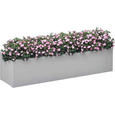 Pot de fleurs en acier laqué résistant aux intempéries, 91 cm x 22 cm x 22 cm, gris résistant aux intempéries et à l'humidité