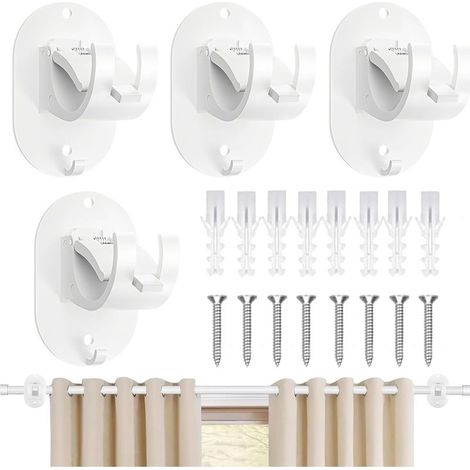 4 Pieces Curtains Without Drilling Hook White Without Drilling Hook for Window to Clip Adhesive Curtain Rod Holder Without Drilling for Home, Bathroom (1/5)