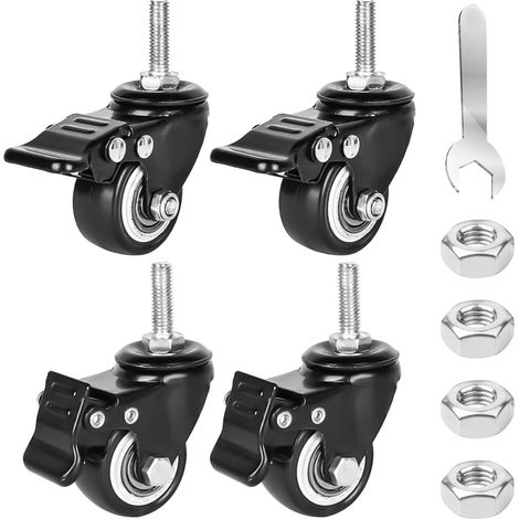 Lot de 4 roulettes de meuble de 40 mm : vis M8 x 25 mm Roulettes fixes M8 Roulettes pivotantes pour meubles avec frein, 35 kg, rotation à 360 °, roulettes de transport en caoutchouc pour l'intérieur (1/5)