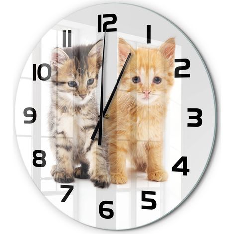 Horloge Murale Ronde Verre Silencieuse Moderne Décoration Salon Cuisine Chat brun-roux fi 60 cm (1/5)