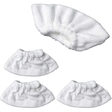 4 Pièces Accessoires Nettoyage à la Vapeur : Chiffons Microfibre, Éponges et Housse Coton Compatible avec la Plupart des Nettoyeurs (1/5)