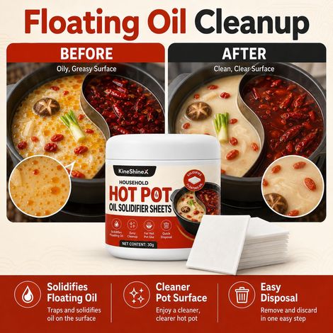 KineShineX Home Hot Pot Ölfestigungsmittel verfestigen Ölrückstände schnell, sodass sie leicht zu entfernen und bequem zu entsorgen sind. (1/4)