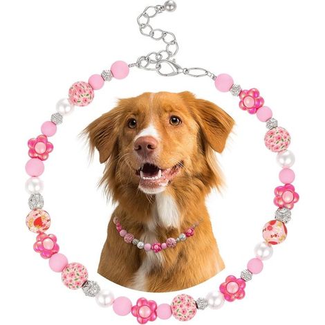 Collier pour chien - Collier mignon pour chien - Fermeture rapide en métal - Collier de perles roses pour chien - Collier élégant pour chien - Réglable - Perle attrayante - 48 cm - Le cadeau idéal (ro (1/5)