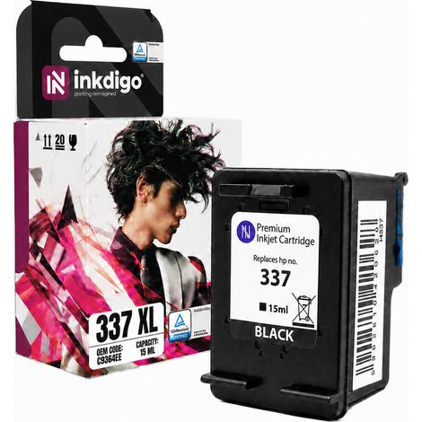 Tinta Inkdigo 337 XL compatible con HP DeskJet 5940 D4155 y OfficeJet 6310. Certificación TÜV. (1/5)