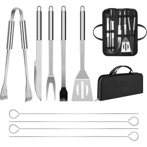 Ensemble d'Outils De Barbecue, Barbecue Ustensiles en Acier Inoxydable pour Grillade avec Boîte de Rangement/Spatule/Fourchette/Pince/Brochettes et Pinceau pour Extérieur/Camping/Jardin, 9PCS (1/4)