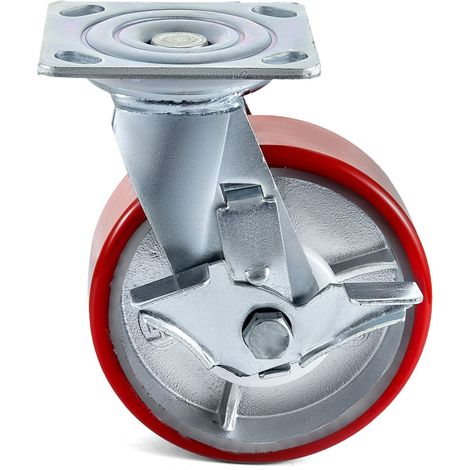 Roulettes 4 pièces 15,24 x 5,08 cm, 2 fixes et 2 pivotantes avec frein latéral, polyuréthane, noyau en fer, charge 453,59 kg par roue. (1/5)