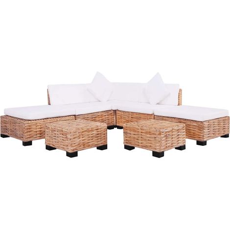 Ensemble canapé 18 pièces en rotin naturel marron, coussins blancs - PANGIVO (1/5)