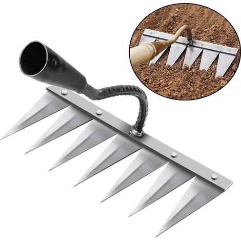 Fitags – Gartenrechen aus Manganstahl – 7 scharfe Zähne – zum Jäten und Auflockern des Bodens – Größe 277 x 140 mm (1/5)