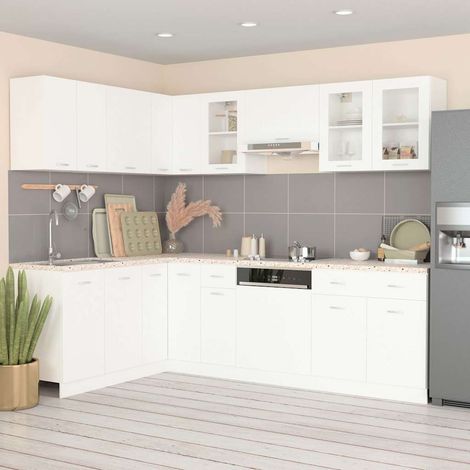 vidaXL Ensemble de 11 meubles de cuisine "Lyon" en bois d'ingénierie blanc (1/5)