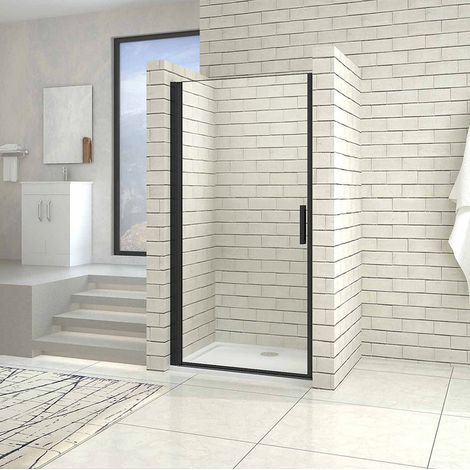 Aica Sanitaire – Porte de douche pivotante noire 80x200cm – Verre de sécurité 8mm avec traitement anticalcaire – Profilé aluminium noir mat – Installation réversible (1/5)