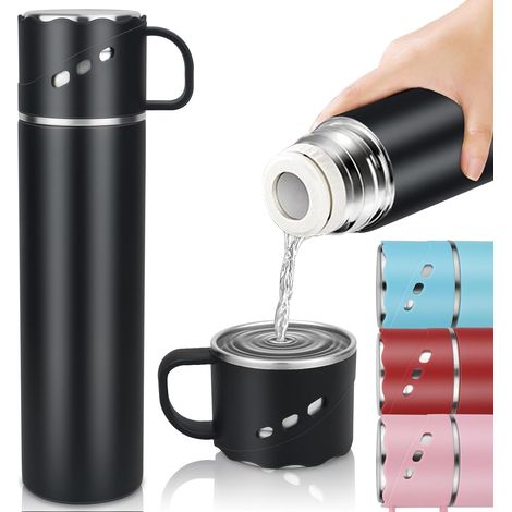 Insulated Water Bottle, Double Wall Insulated Mug, BPA-Free Stainless Steel Insulated Water Bottle, Leak-Proof Heat Resistant Flask with Cup and Lid, for Work, School, Hiking (Black 550ml) (1/5)