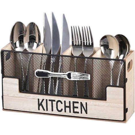 Étagère à couverts de table - 4 compartiments - Rangement pour couverts - Ustensiles de cuisine - Espace de rangement pour (1/5)