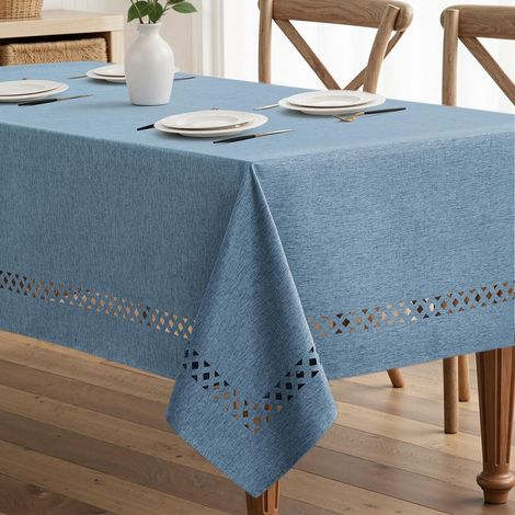 Nappe aspect lin gris bleu Rectangulaire 140x180cm avec ourlet creux