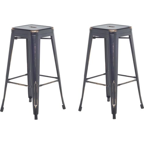 Conjunto de 2 taburetes de acero negro dorado 76 cm industrial interior baño cocina sala de estar exterior jardín Cabrillo (1/5)