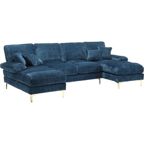 (Ancien SKU: W1880S00026) Grand canapé sectionnel moderne en chenille en U avec deux méridiennes pour salon, chambre, bureau, appartement, villa, maison, près de la cheminée (1/5)