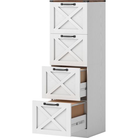 Bureau à 4 tiroirs, support pour imprimante avec rail de suspension pour formats A4 et Lettre, 40 x 40 x 131 cm, blanc (1/5)