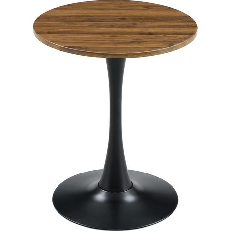 Table ronde 60 cm en MDF effet noyer avec base en métal noire (1/5)