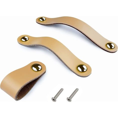 6 poignées Noir de tiroir à la main en cuir commode armoire bouton poignées Poignée de porte réglable cuisine tire boutons avec vis 22mm, Distance de trou: 128mm (1/5)