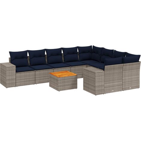 Maison Exclusive - 10-teiliges Gartensofa-Set mit Kissen, grau, P
