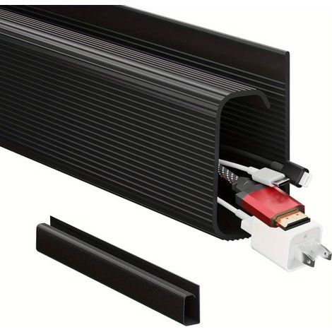 A set of PVC cable organizers to place under the desk, with concealed cable pass-through, 40 cm, black. (1/5)
