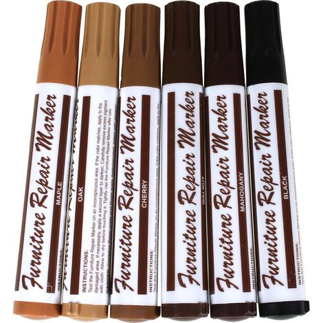 Crayon Réparateur Bois - Stylo Cire pour Meubles en Bois - 12 Pièces avec 6 Couleurs - Pour Chêne Érable Noyer Cerisier Acajou Noir (1/5)