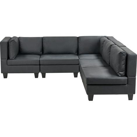 Modular Corner Sofa 5 Seater UNSTAD Faux Leather Black Left Hand