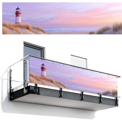 BRISE-VUE POUR BALCON Phare - Dunes - Coucher de soleil 300x85 cm (1/4)