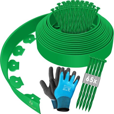 KESSER® Borde de plástico flexible para el césped con anclajes al suelo + guantes borde de la cama borde de la cama borde de corte (1/5)